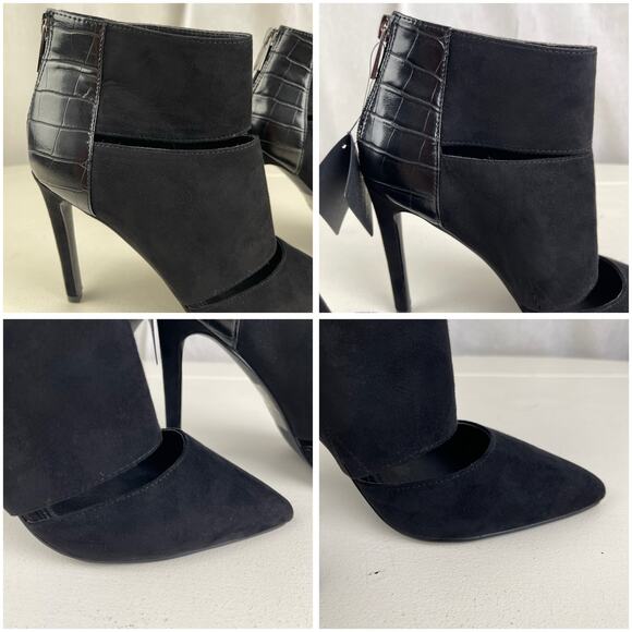 NWT Express Stiletto Ankle Booties Heels Faux Suede Croc Pointed Toe Cut Out 6 - Picture 14 of 16
